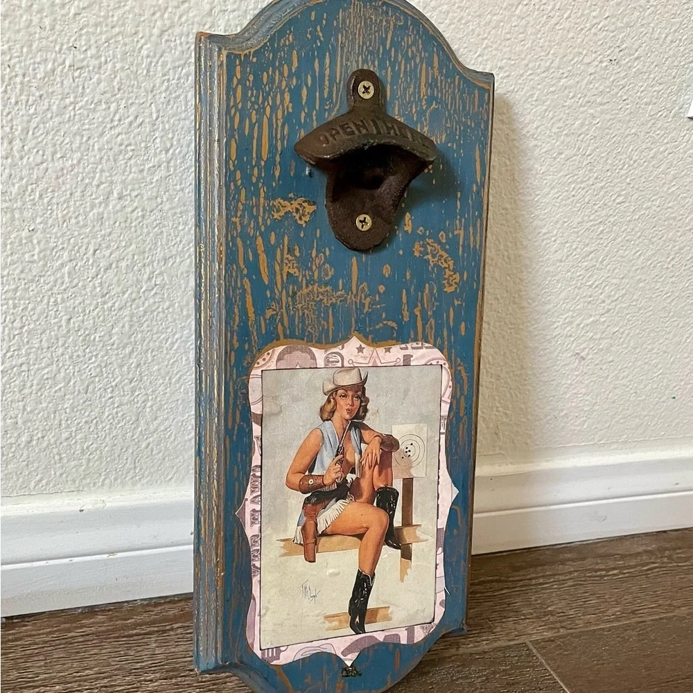 Vintage Blue Wall Mounted Bottle Opener